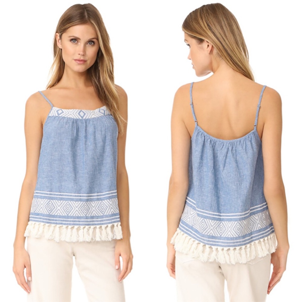 SOFT JOIE Agnesa Chambray Tassel Trim Tank NWT